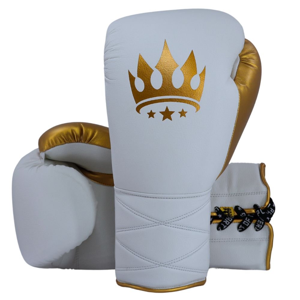 Playerz Power Lace Boxing Gloves White Gold Playerz Boxing