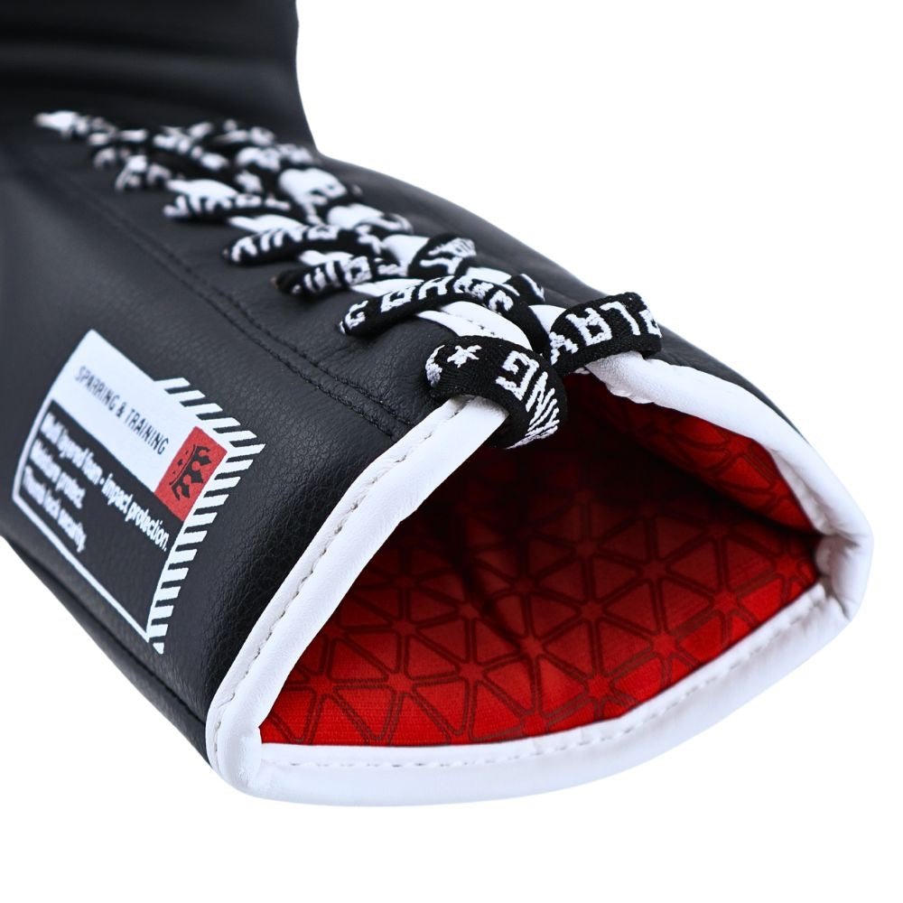 Playerz SparTech Lace Boxing Gloves - Black/White - Playerz Boxing
