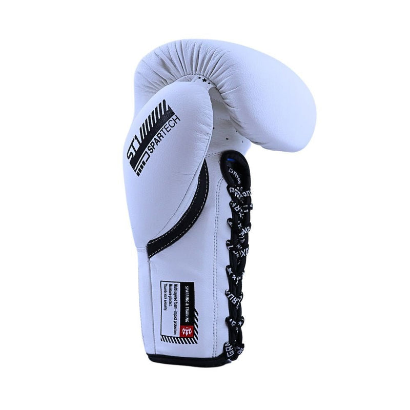 Playerz SparTech Lace Boxing Gloves - White/Black - Playerz Boxing