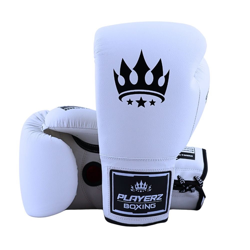 Playerz SparTech Lace Boxing Gloves - White/Black - Playerz Boxing