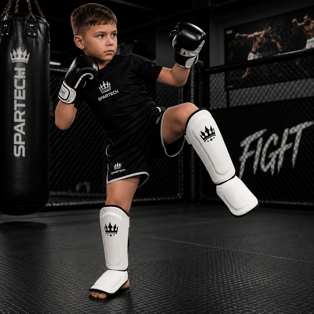Playerz Kids SparTech Shin Guard - White - Playerz Boxing