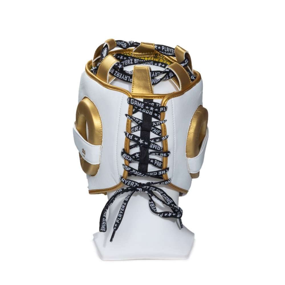 Playerz Power Head Guard - White/Gold - Playerz Boxing