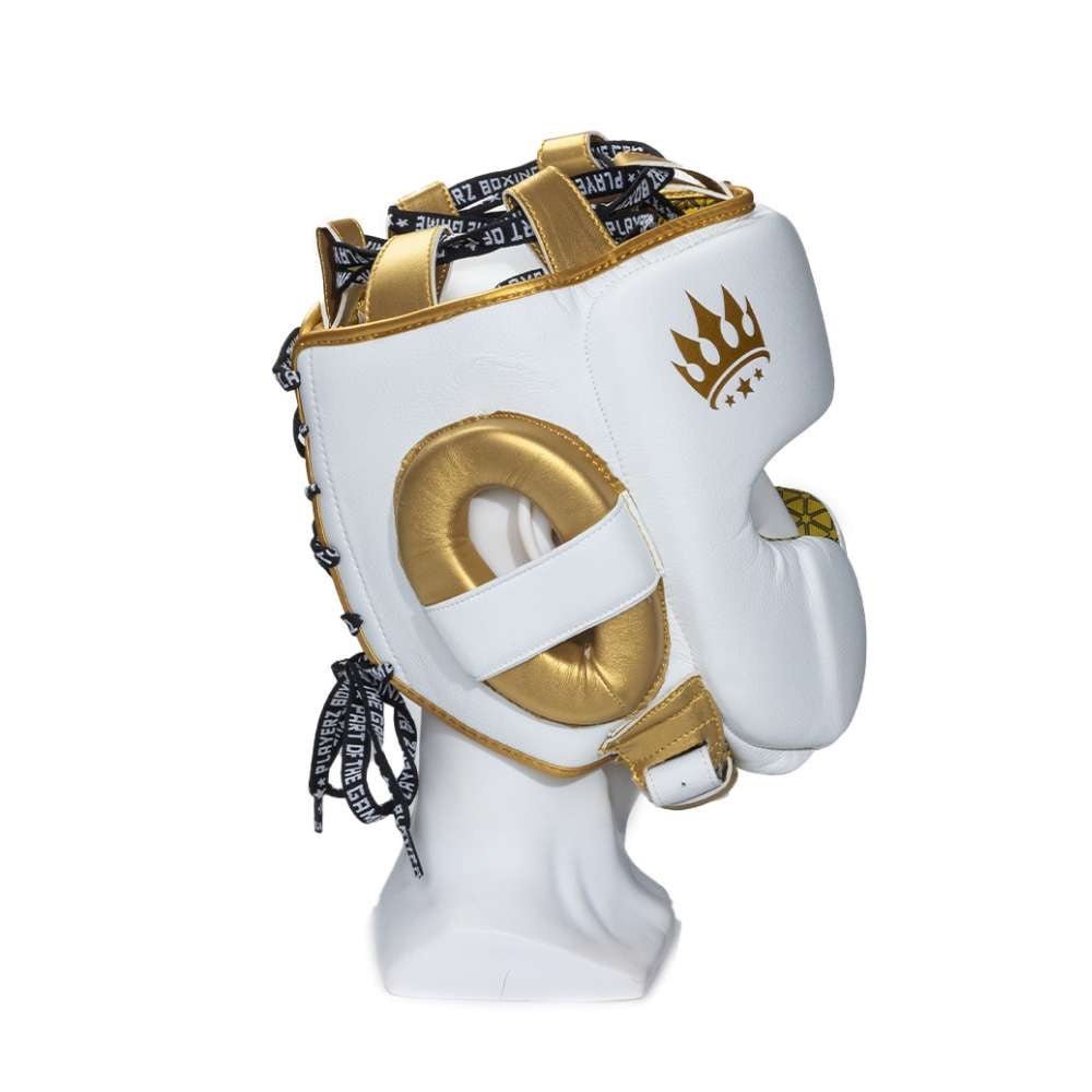 Playerz Power Head Guard - White/Gold - Playerz Boxing