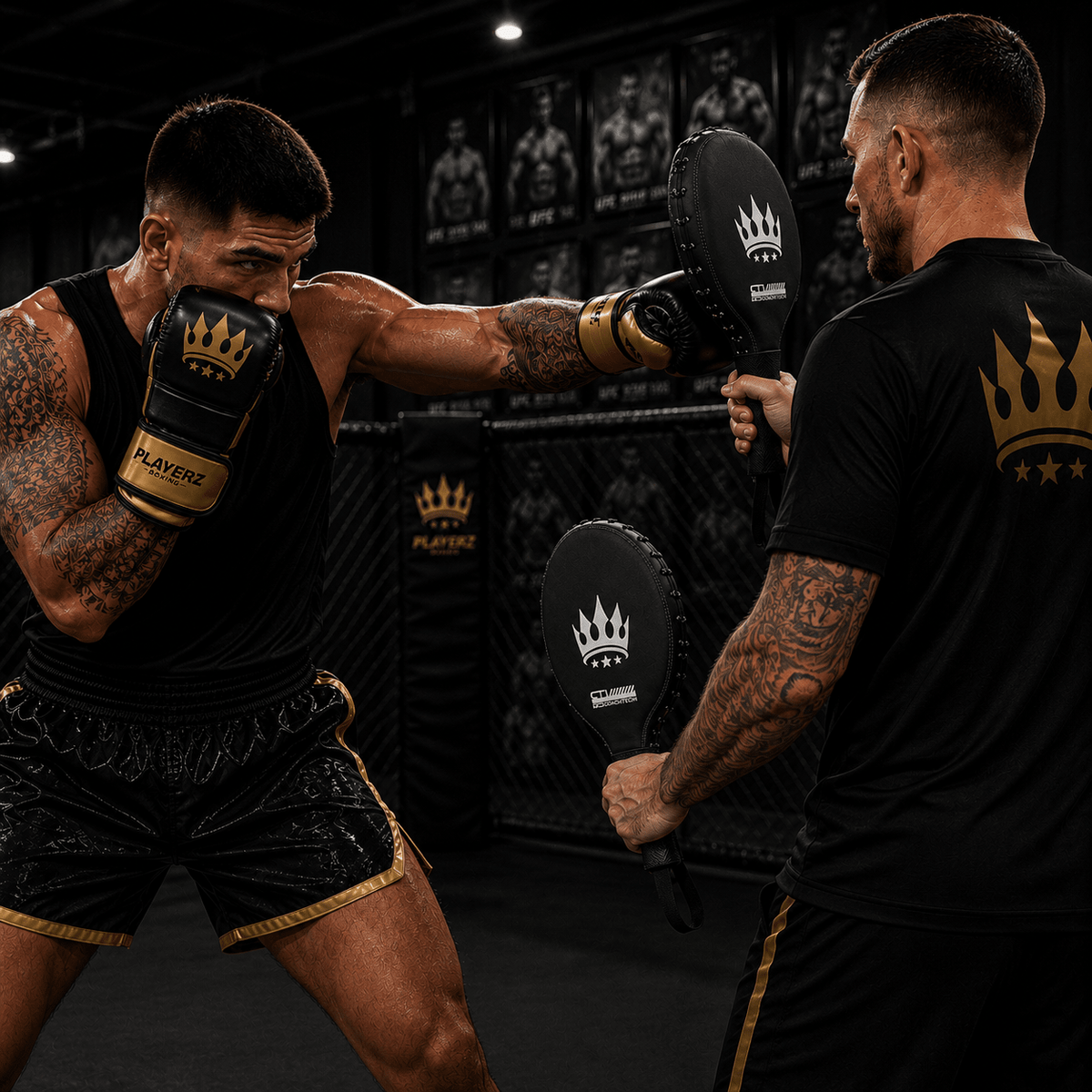 Playerz Power MMA Sparring Gloves - Black/Gold - Playerz Boxing