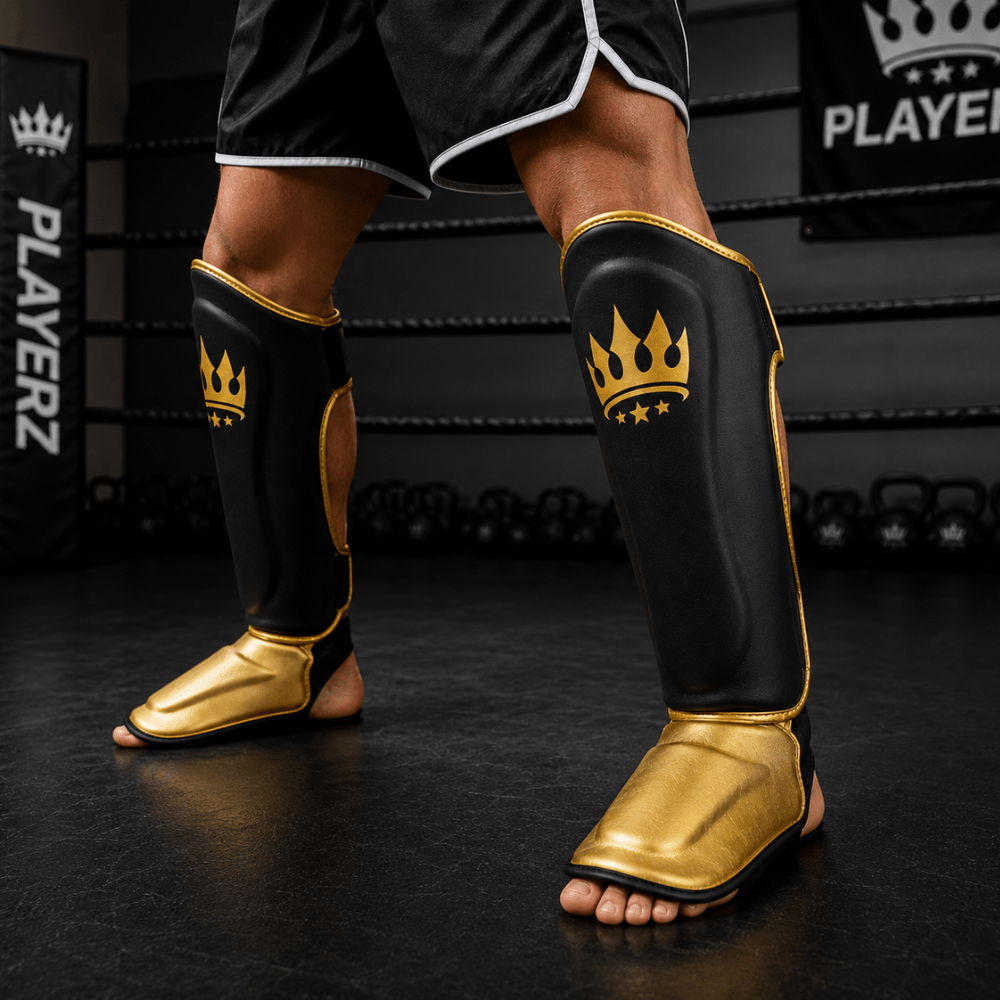 Playerz Power Shin Guards - Black/Gold - Playerz Boxing