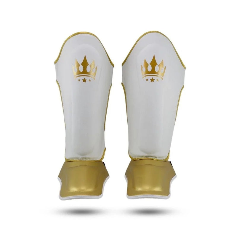 Playerz Power Shin Guards - White/Gold - Playerz Boxing