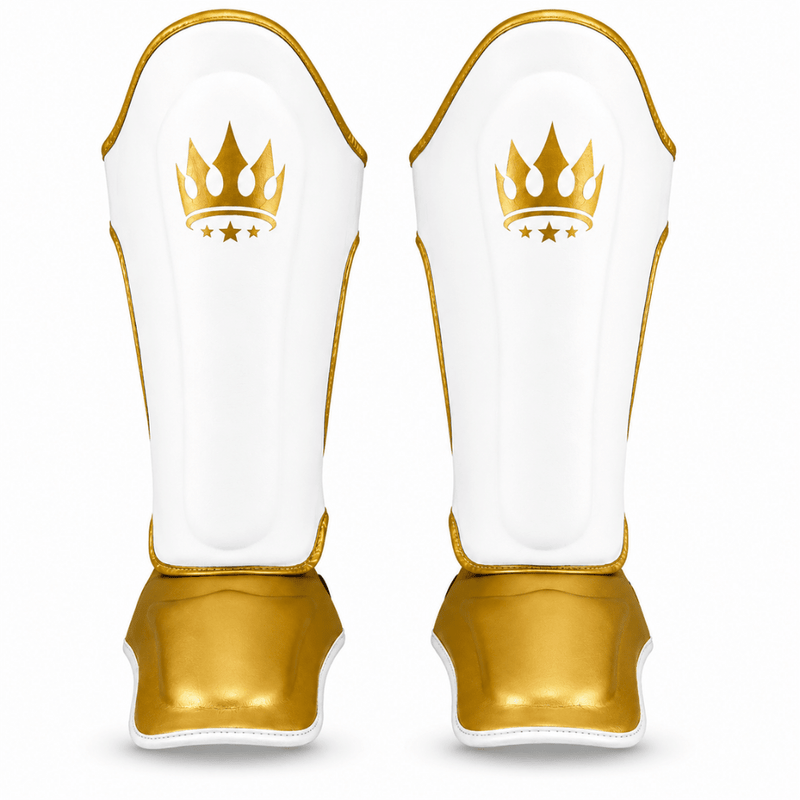 Playerz Power Shin Guards - White/Gold - Playerz Boxing
