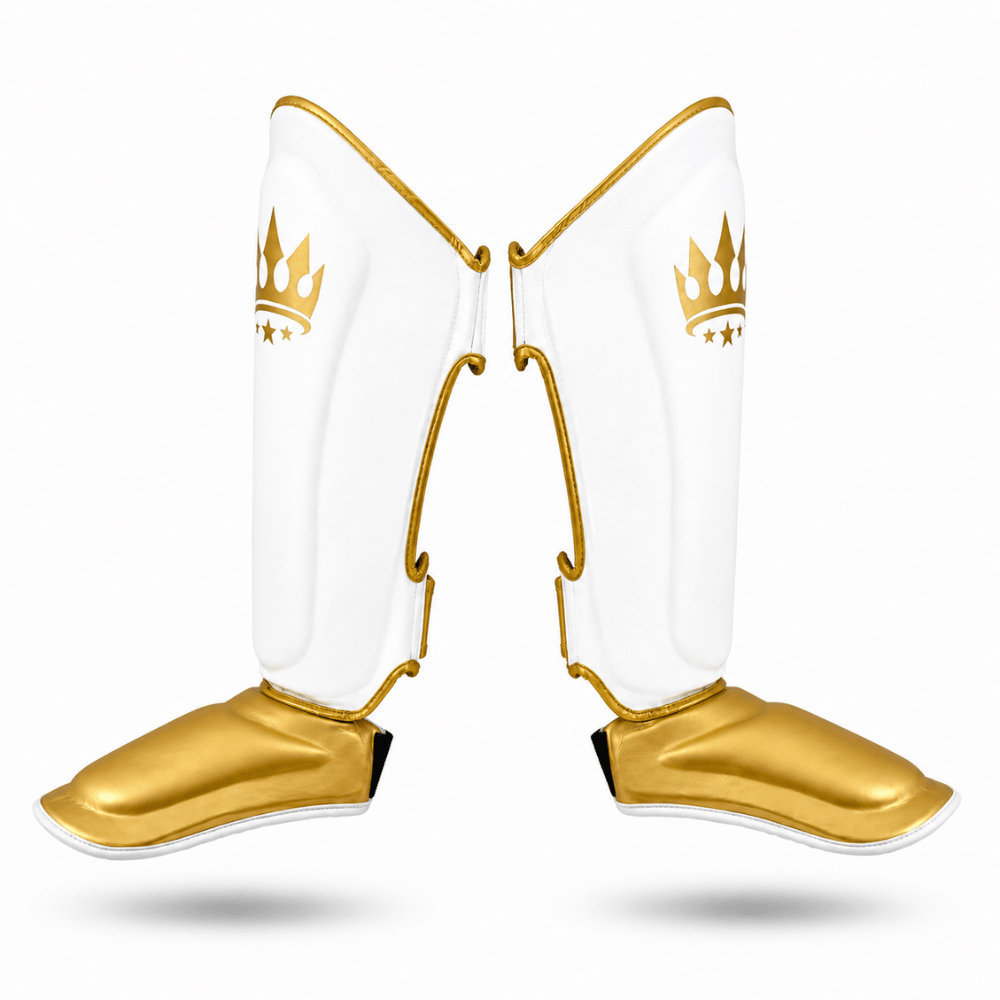 Playerz Power Shin Guards - White/Gold - Playerz Boxing