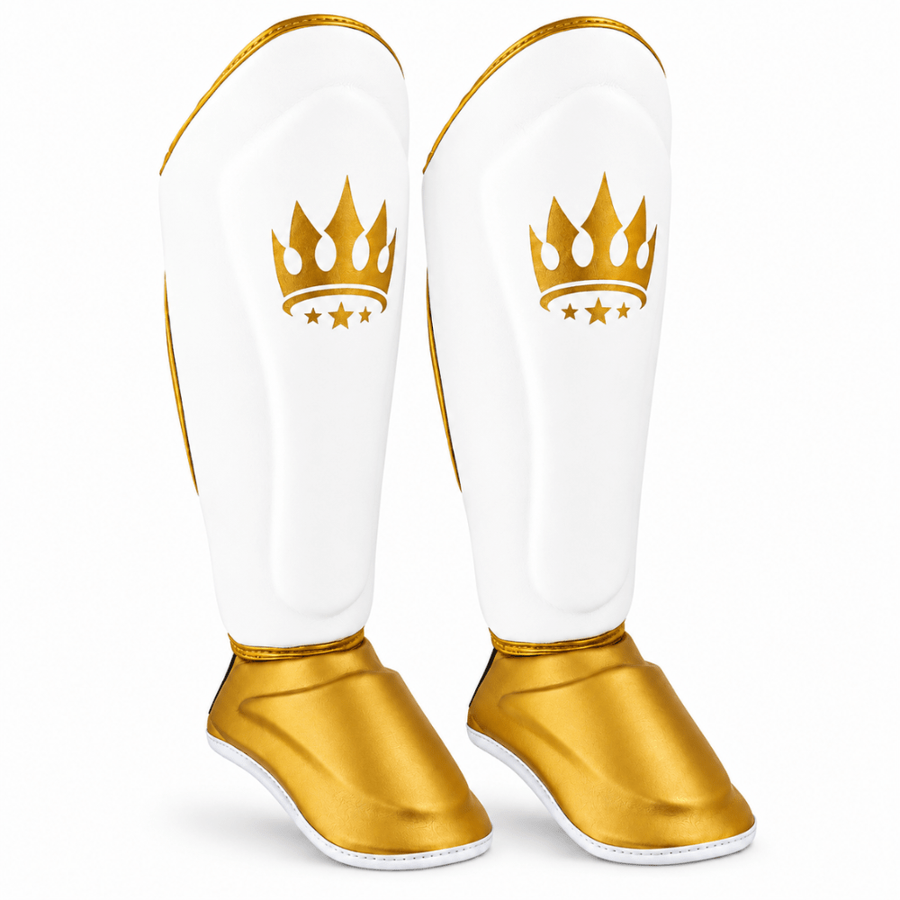 Playerz Power Shin Guards - White/Gold - Playerz Boxing