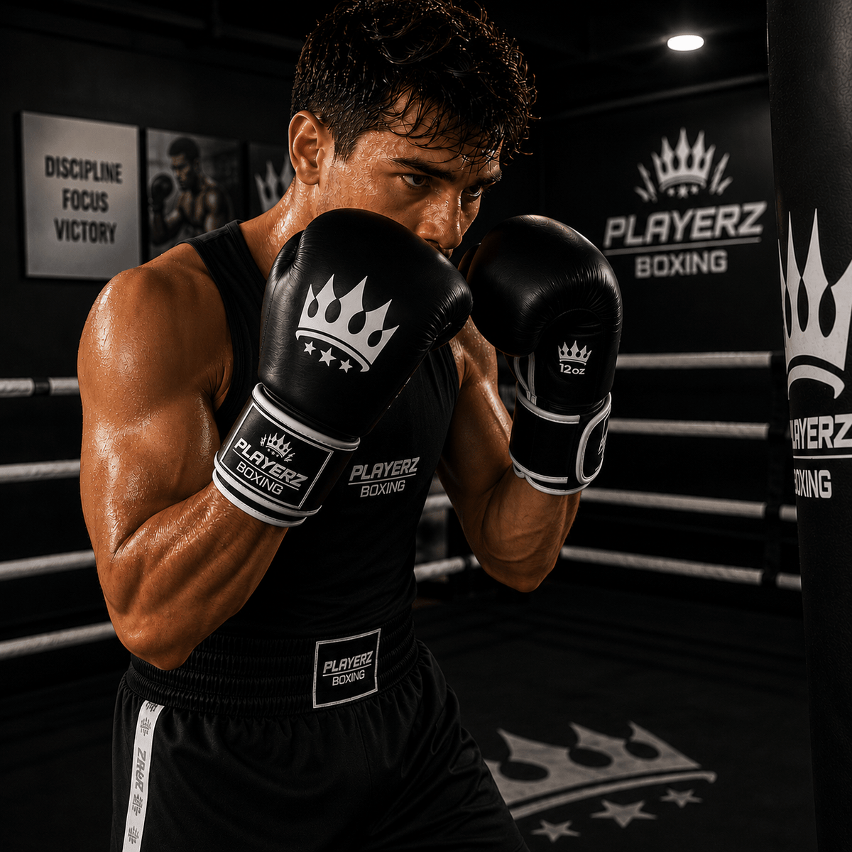 Playerz SparTech Boxing Gloves - Black/White - Playerz Boxing