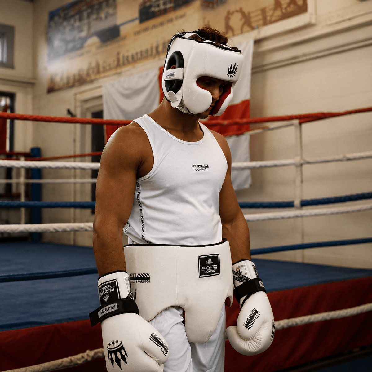 Playerz SparTech Groin Guard - White/Black - Playerz Boxing