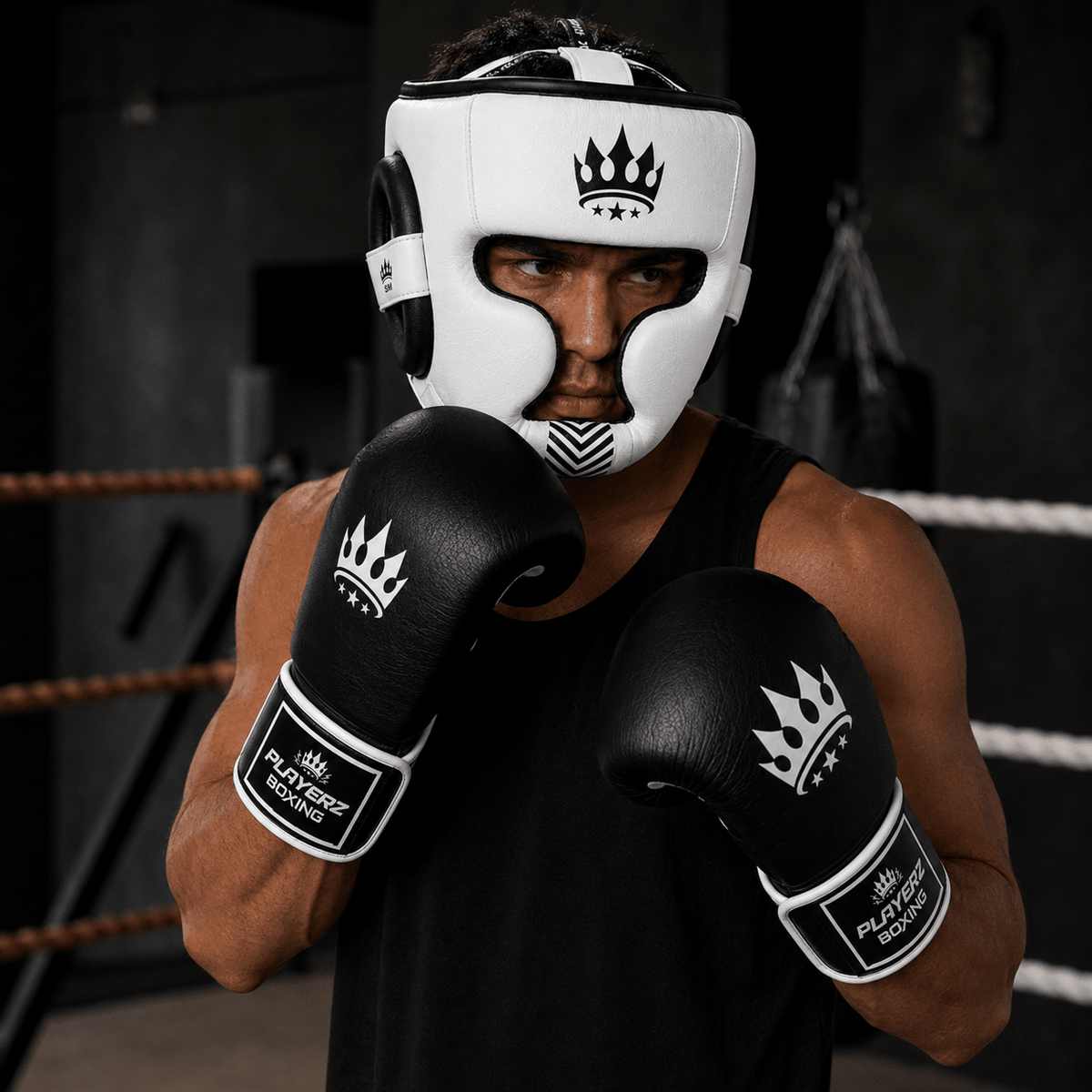 Playerz SparTech Head Guard - White/Black - Playerz Boxing