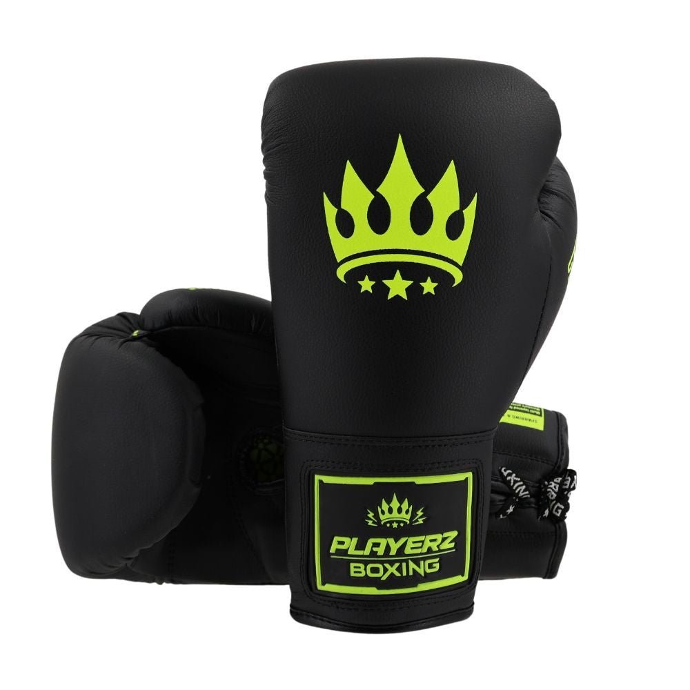 Playerz SparTech Lace Boxing Gloves - Black/Neon | Playerz Boxing