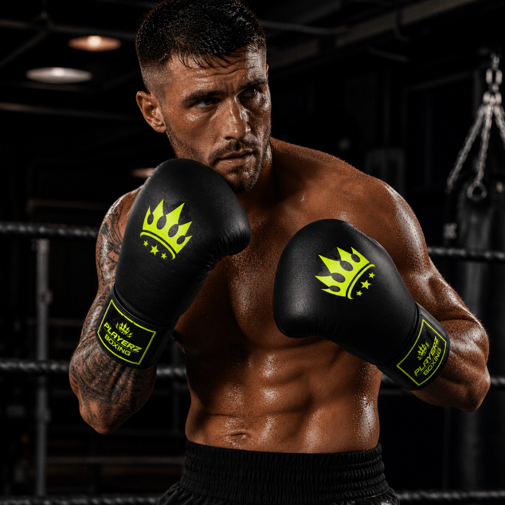 Playerz SparTech Lace Boxing Gloves - Black/Neon - Playerz Boxing