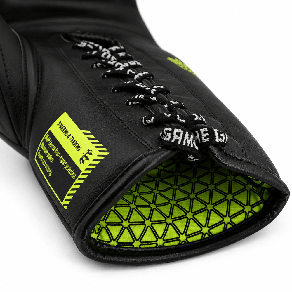 Playerz SparTech Lace Boxing Gloves - Black/Neon - Playerz Boxing