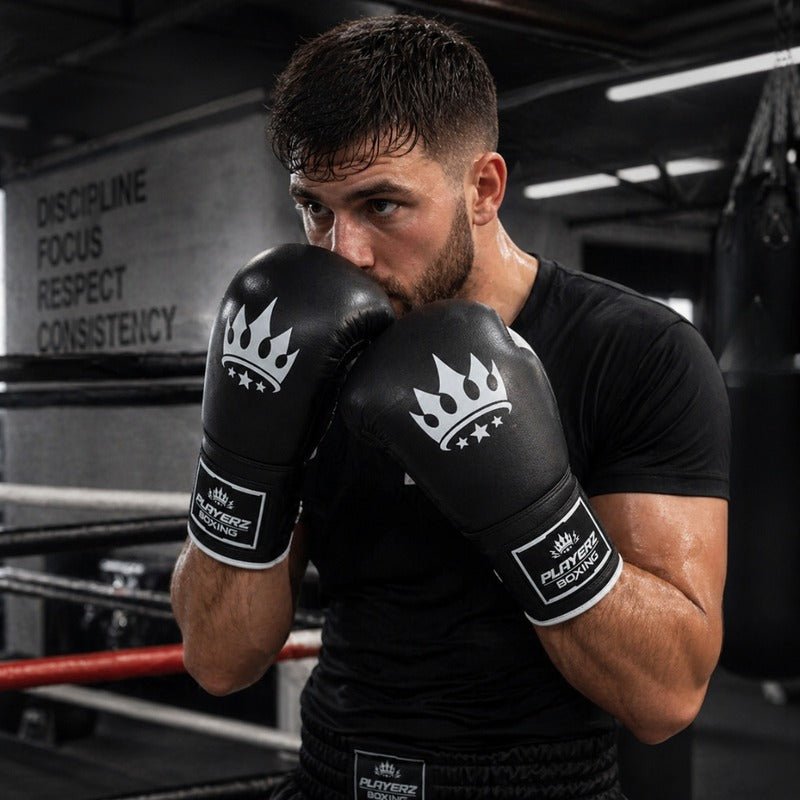 Playerz SparTech Lace Boxing Gloves - Black/White - Playerz Boxing