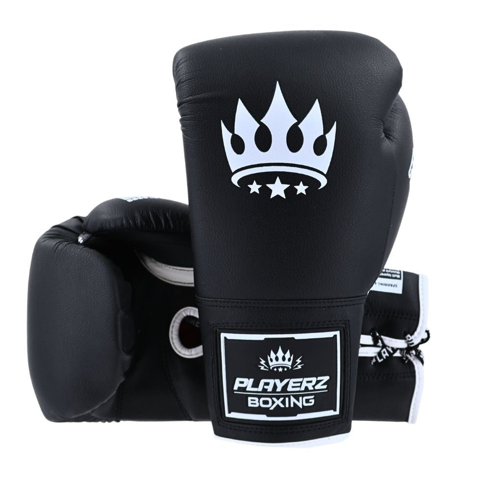 Playerz SparTech Lace Boxing Gloves - Black/White - Playerz Boxing