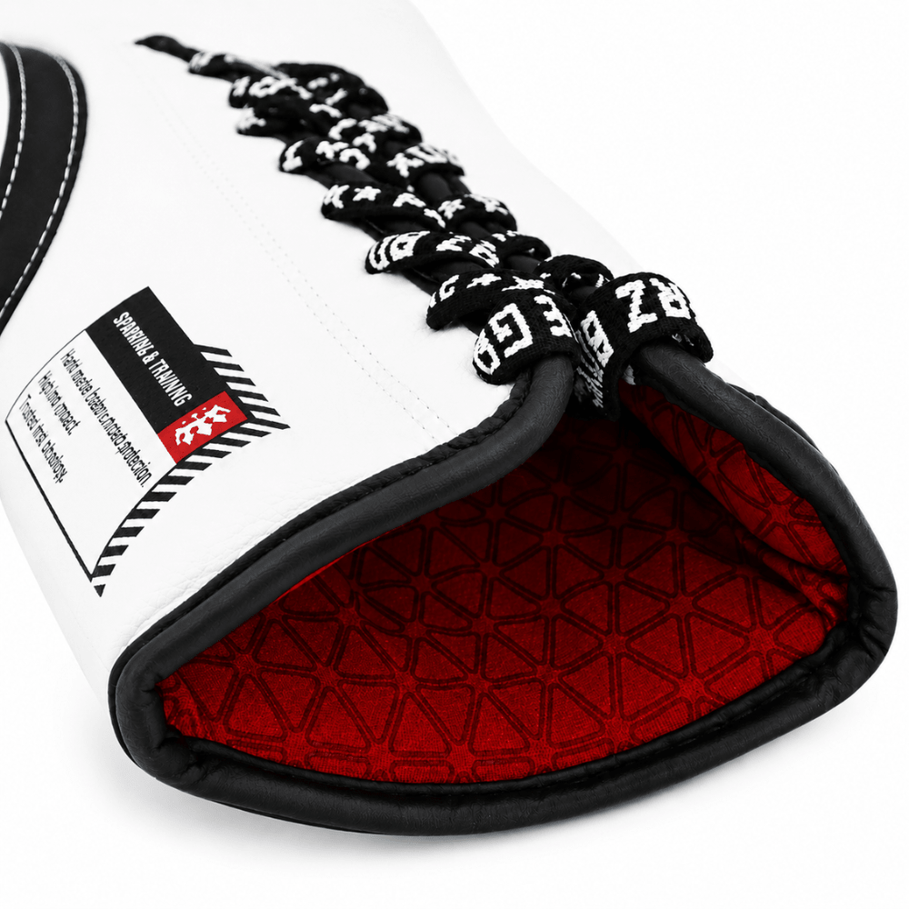 Playerz SparTech Lace Boxing Gloves - White/Black - Playerz Boxing