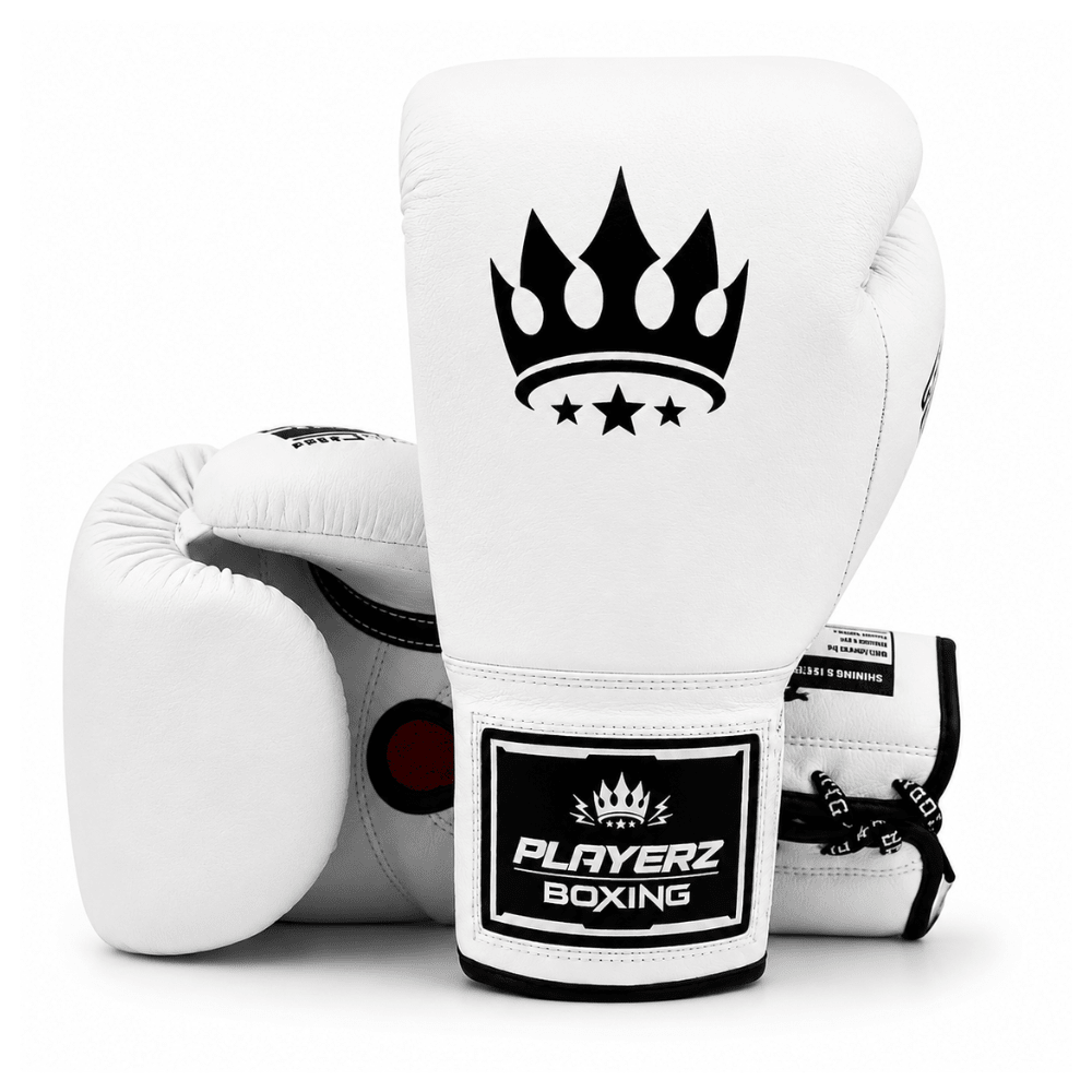 Playerz SparTech Lace Boxing Gloves - White/Black - Playerz Boxing