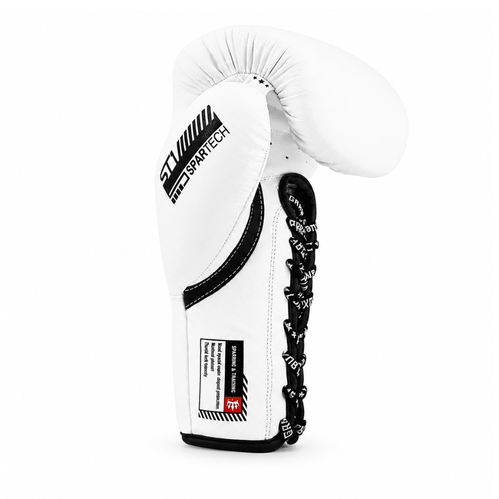 Playerz SparTech Lace Boxing Gloves - White/Black - Playerz Boxing