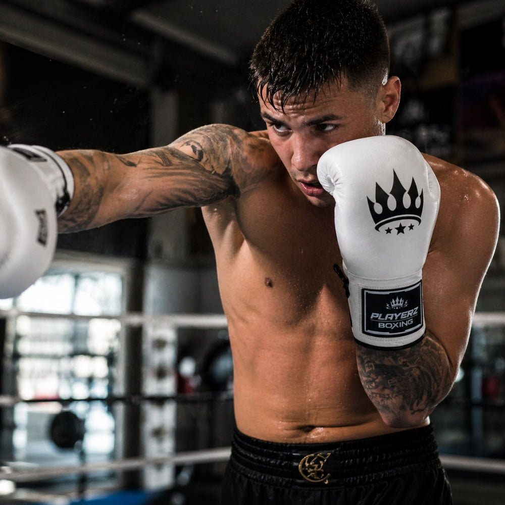 Playerz SparTech Lace Boxing Gloves - White/Black - Playerz Boxing