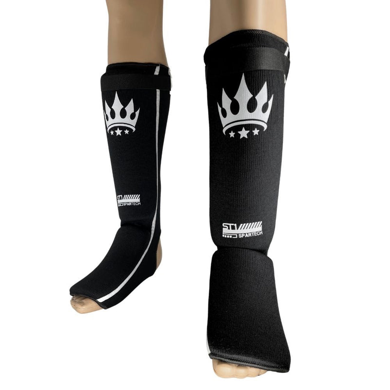 Playerz Spartech Lightweight Cotton Shin Guards - Black/White - Adult & Kids - Playerz Boxing