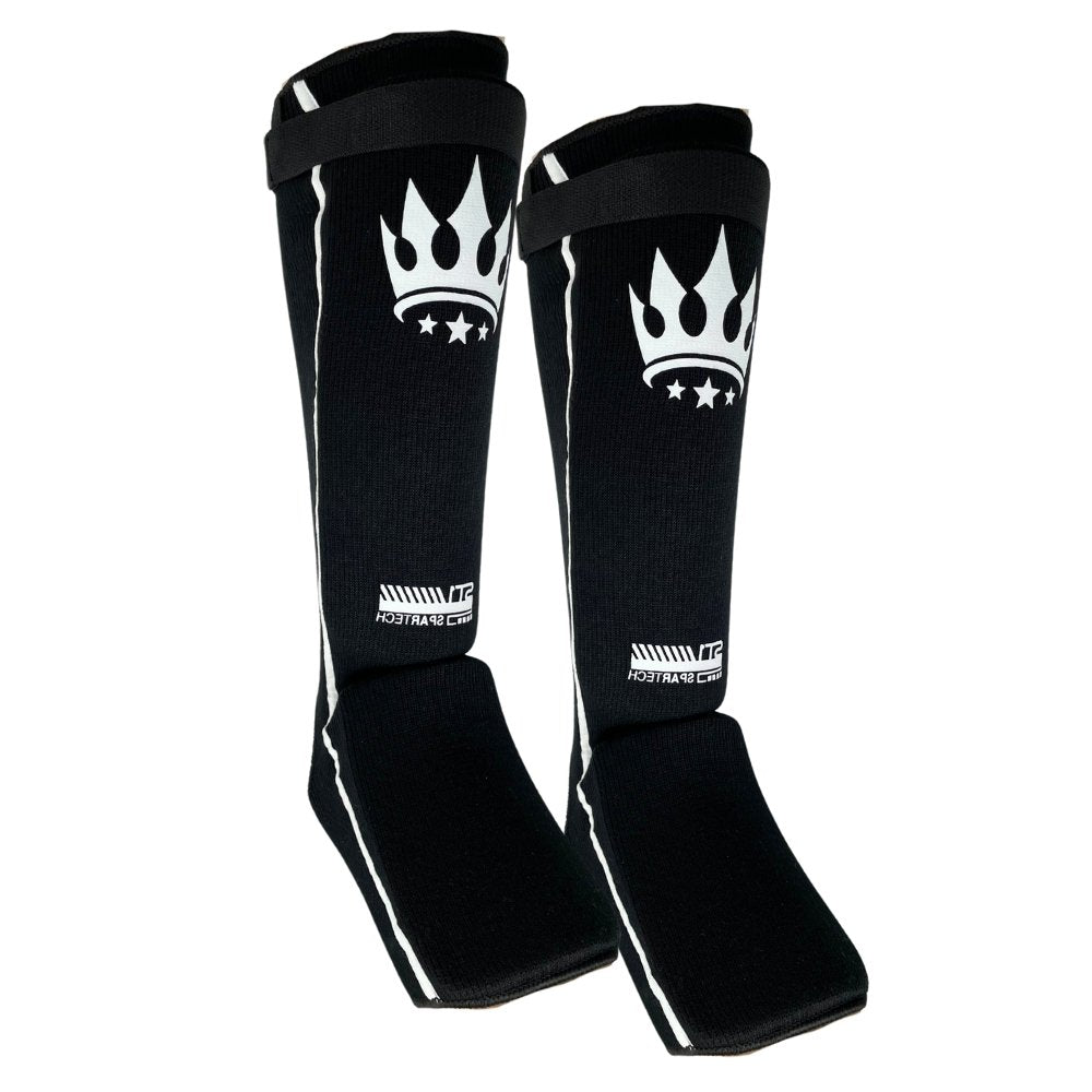 Playerz Spartech Lightweight Cotton Shin Guards - Black/White - Adult & Kids - Playerz Boxing