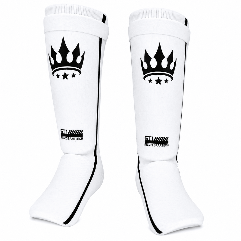 Playerz Spartech Lightweight Cotton Shin Guards - White/Black - Adult & Kids - Playerz Boxing