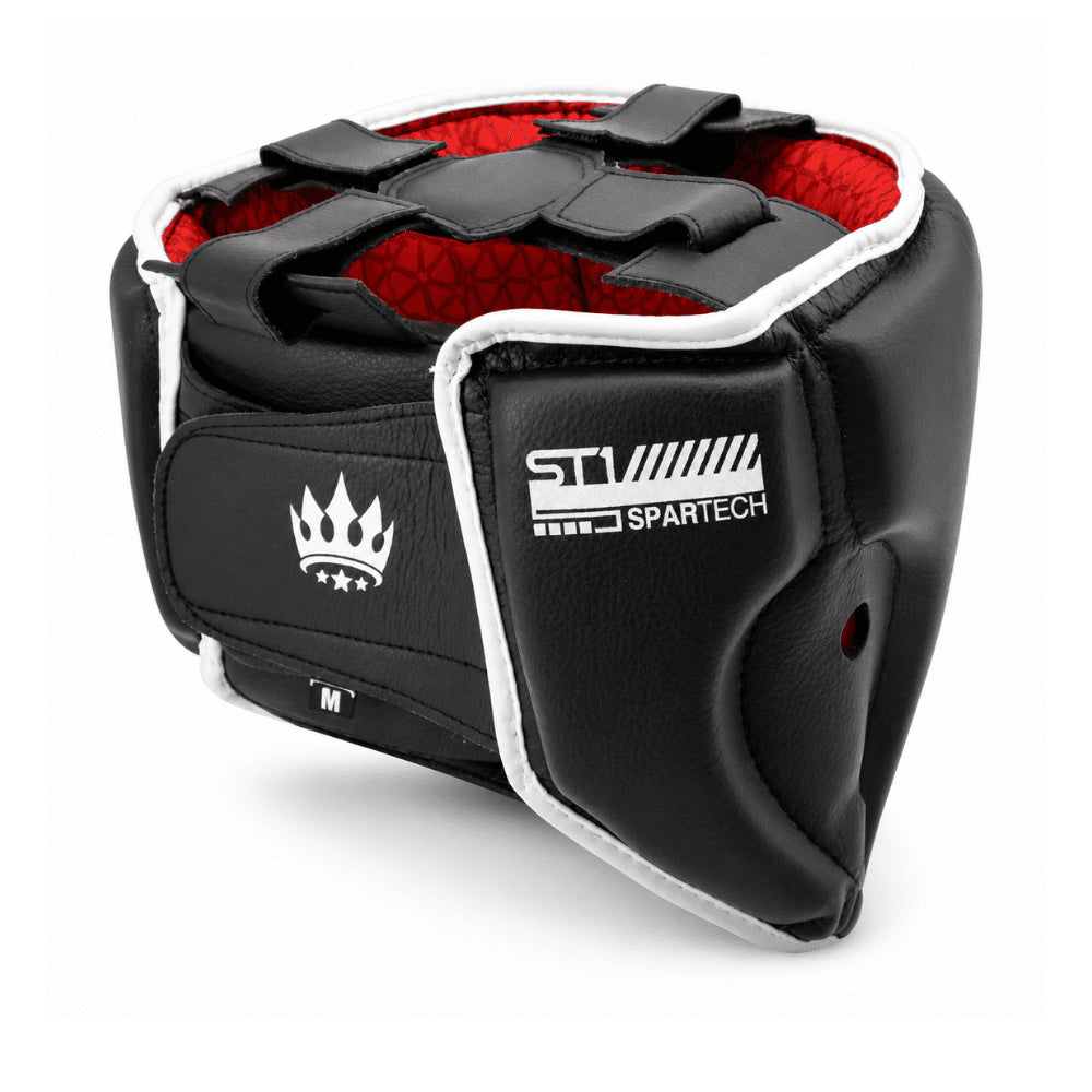 Playerz SparTech Open Face Head Guard - Black/White - Playerz Boxing