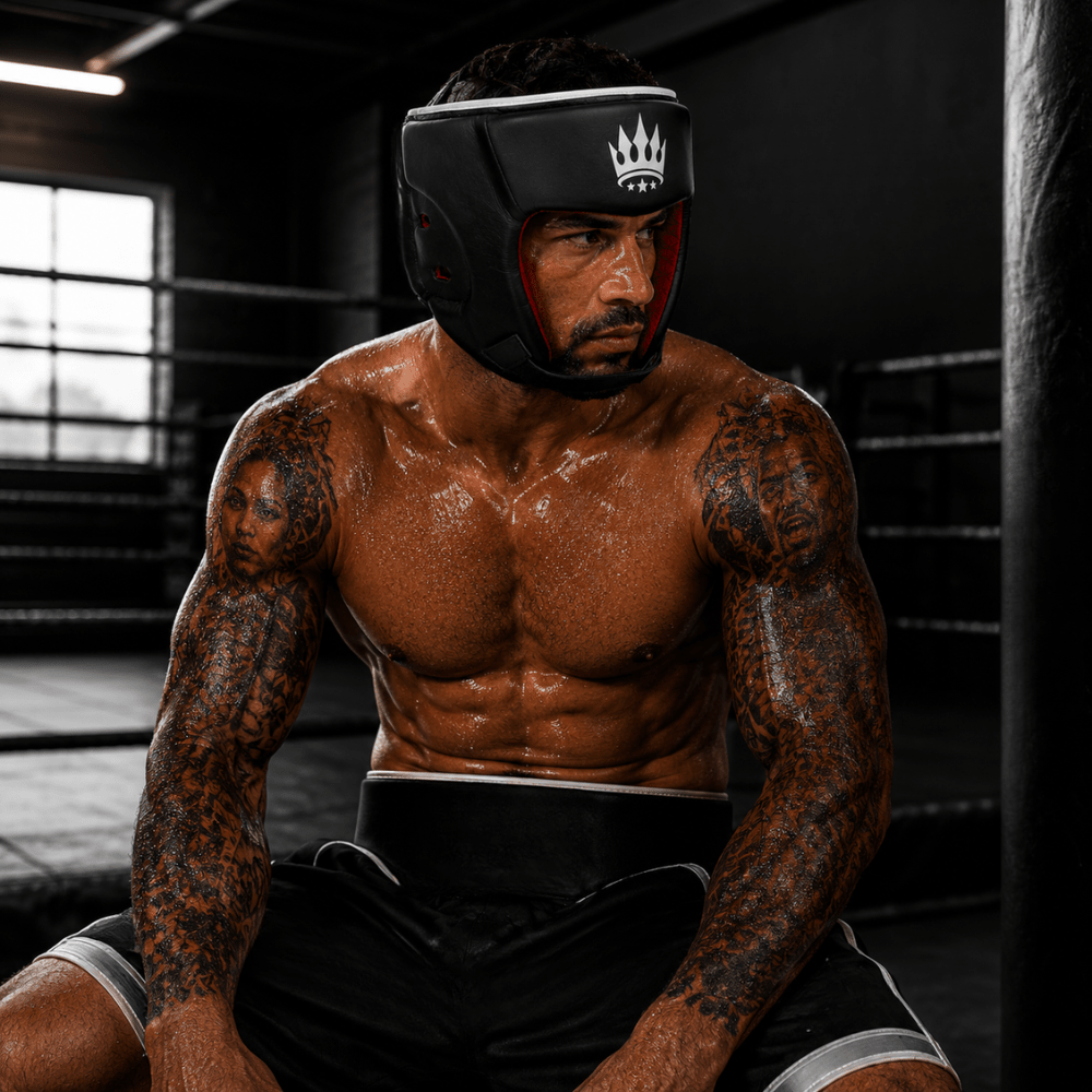 Playerz SparTech Open Face Head Guard - Black/White - Playerz Boxing