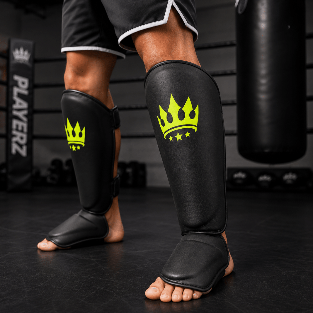 Playerz SparTech Shin Guards - Black/Neon - Playerz Boxing