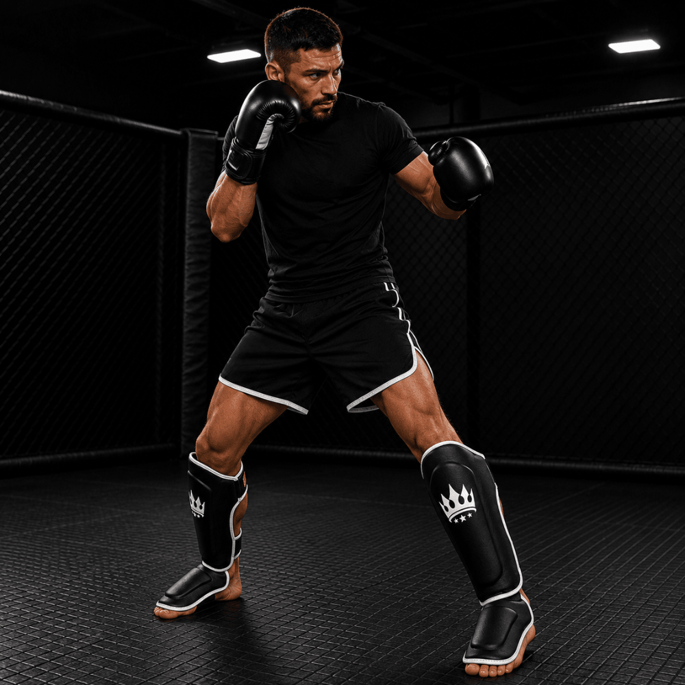 Playerz SparTech Shin Guards - Black/White - Playerz Boxing