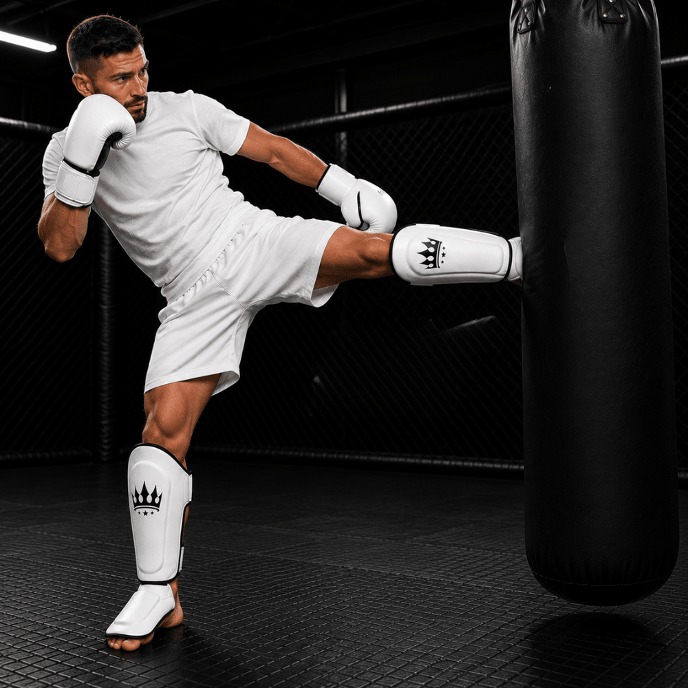 Playerz SparTech Shin Guards - White/Black - Playerz Boxing
