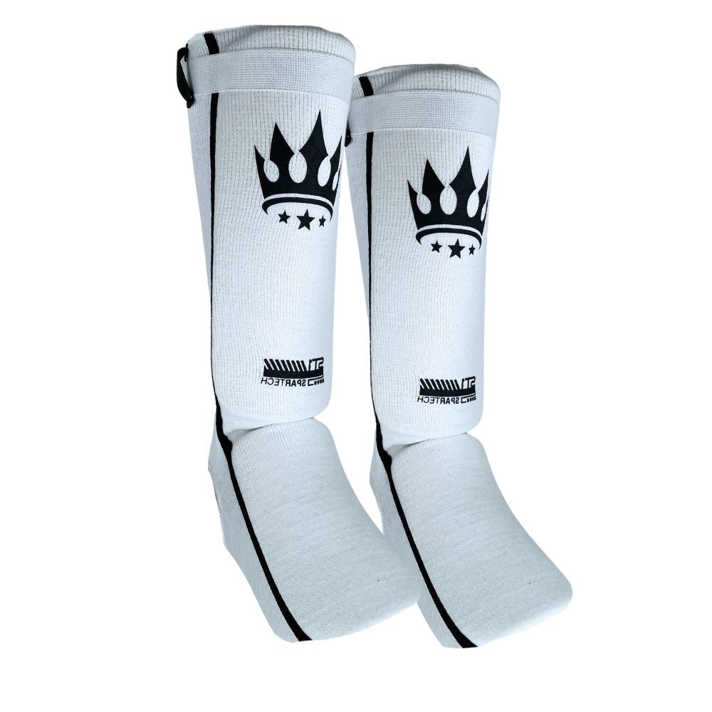 Playerz Spartech Lightweight Cotton Shin Guards - White/Black - Adult & Kids